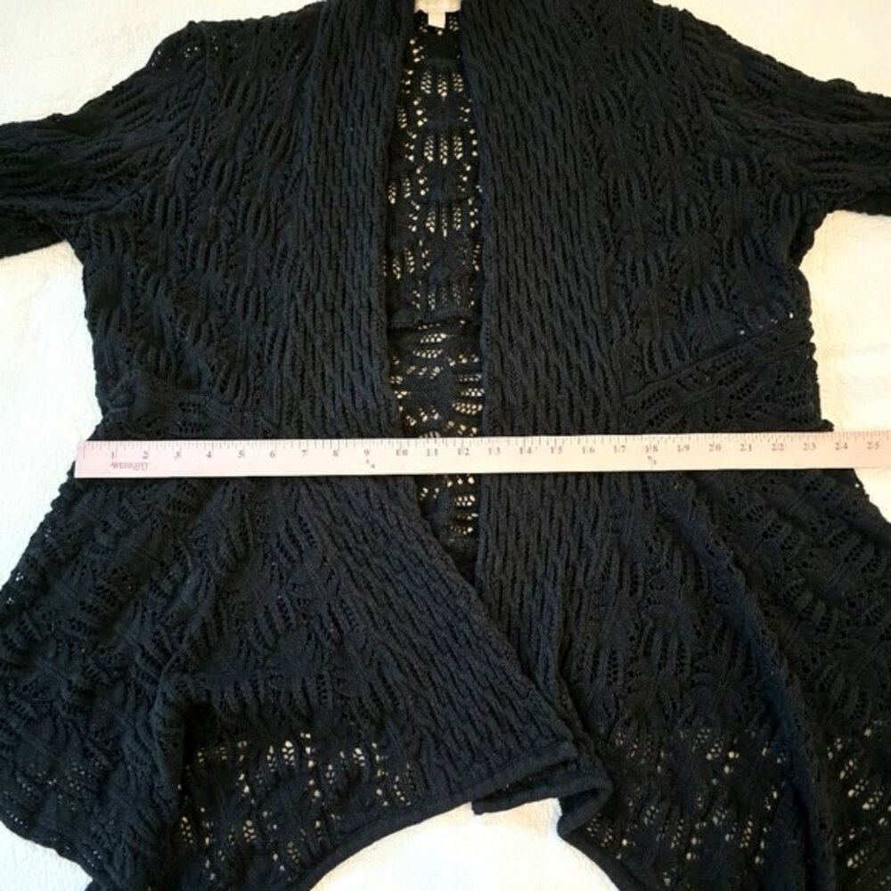 Woman Within Women's Open Front Cardigan Sweater Black Size 1X Long Flowy Knit - Picture 13 of 16
